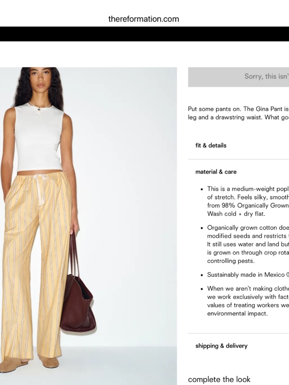Reformation Gina Pant Yellow - Size L